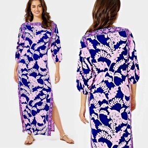 Lilly Pulitzer Silva Maxi Dress caftan tunic Galaxy blue What the Shell NWT 0